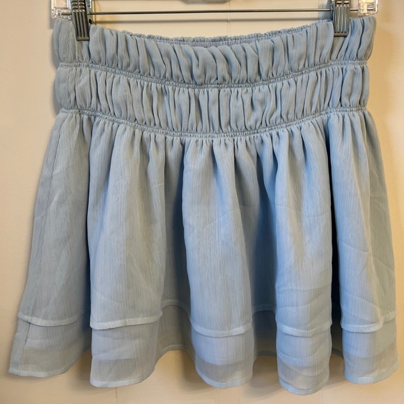 TULAROSA Natalie Mini Skirt in Baby Blue Revolve Smocked Waist Pull On SMALL - Picture 5 of 12